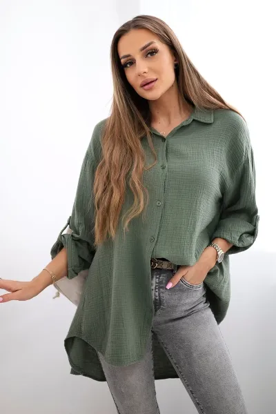 Legínovo Bavlnená mušelínová košeľa Plus Size béžová Farba: Bordová, Veľkosť: UNI