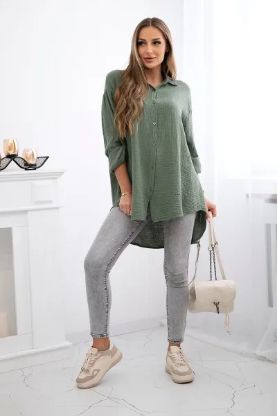 Legínovo Bavlnená mušelínová košeľa Plus Size béžová Farba: Bordová, Veľkosť: UNI