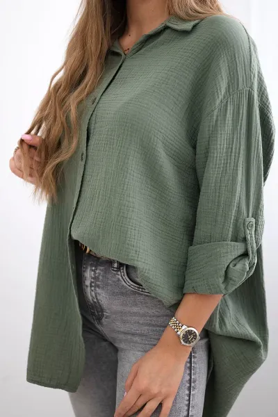 Legínovo Bavlnená mušelínová košeľa Plus Size béžová Farba: Bordová, Veľkosť: UNI