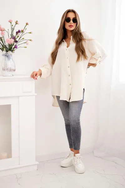 Legínovo Bavlnená mušelínová košeľa Plus Size béžová Farba: Bordová, Veľkosť: UNI