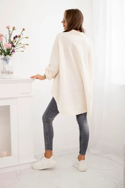 Legínovo Bavlnená mušelínová košeľa Plus Size béžová Farba: Bordová, Veľkosť: UNI