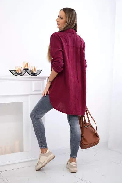 Legínovo Bavlnená mušelínová košeľa Plus Size béžová Farba: Bordová, Veľkosť: UNI