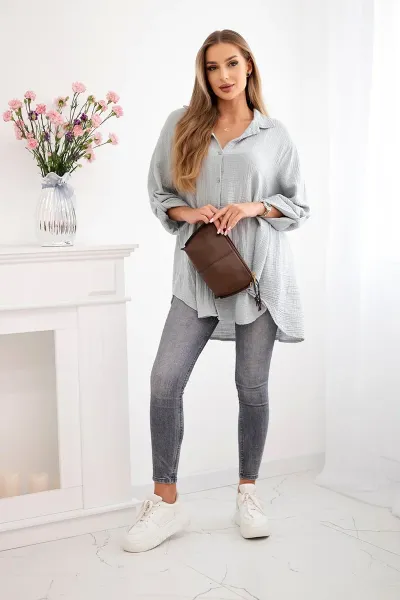 Legínovo Bavlnená mušelínová košeľa Plus Size béžová Farba: Bordová, Veľkosť: UNI