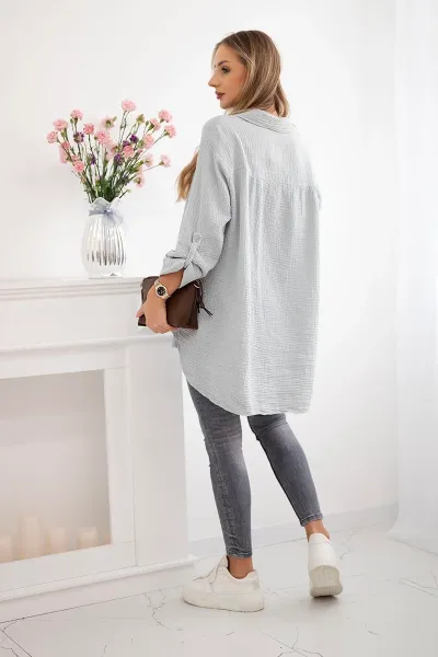 Legínovo Bavlnená mušelínová košeľa Plus Size béžová Farba: Bordová, Veľkosť: UNI