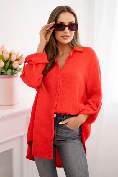 Legínovo Bavlnená mušelínová košeľa Plus Size béžová Farba: Bordová, Veľkosť: UNI