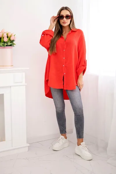 Legínovo Bavlnená mušelínová košeľa Plus Size béžová Farba: Bordová, Veľkosť: UNI