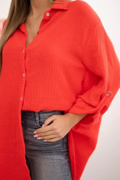 Legínovo Bavlnená mušelínová košeľa Plus Size béžová Farba: Bordová, Veľkosť: UNI