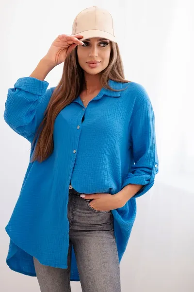 Legínovo Bavlnená mušelínová košeľa Plus Size béžová Farba: Bordová, Veľkosť: UNI