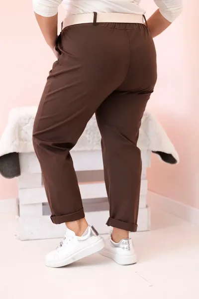 Legínovo Dámske bavlnené nohavice Plus Size s opaskom khaki Farba: Khaki