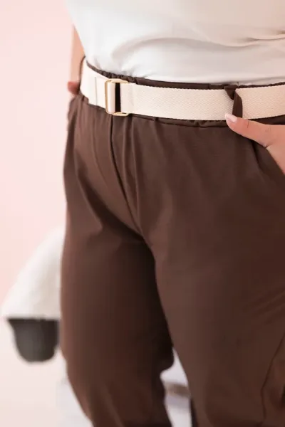 Legínovo Dámske bavlnené nohavice Plus Size s opaskom khaki Farba: Khaki