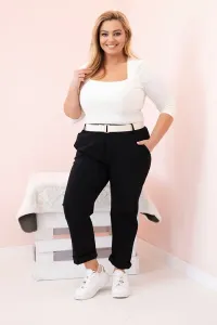 Legínovo Dámske bavlnené nohavice Plus Size s opaskom khaki Farba: Khaki