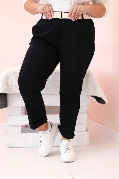Legínovo Dámske bavlnené nohavice Plus Size s opaskom khaki Farba: Khaki