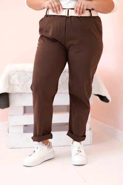 Legínovo Dámske bavlnené nohavice Plus Size s opaskom khaki Farba: Khaki