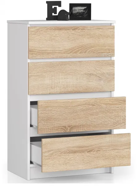 Ak furniture Komoda Kuba 60 cm - 4 zásuvky biela/sonoma