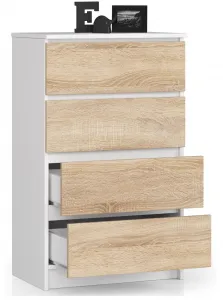 Ak furniture Komoda Kuba 60 cm - 4 zásuvky biela/sonoma