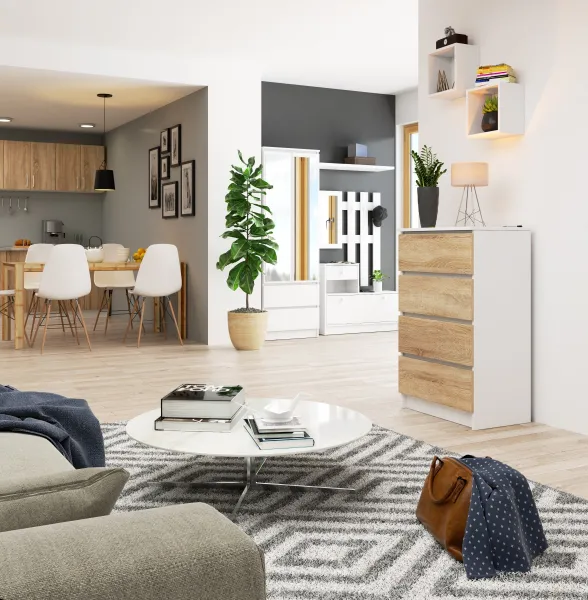 Ak furniture Komoda Kuba 60 cm - 4 zásuvky biela/sonoma