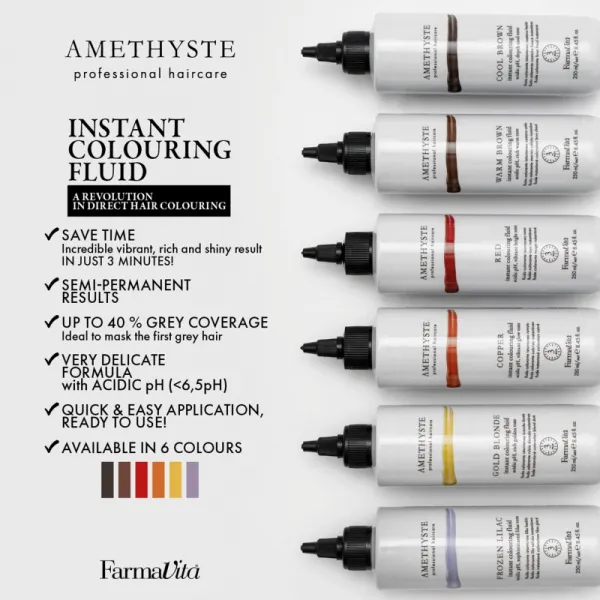 FarmaVita Amethyste Instant Colouring Fluid farbiaca maska pro světle blond až středně hnědé vlasy odtieň Warm Brown 250 ml