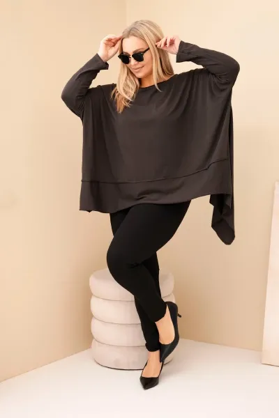 Kesi Dámska tunika Plus Size z bavlny s asymetrickým spodkom hnedá