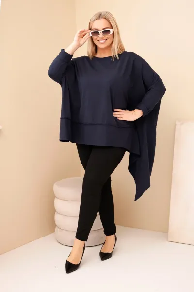 Kesi Dámska tunika Plus Size z bavlny s asymetrickým spodkom modrá