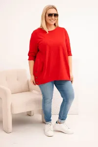 Kesi Dámska blúzka Plus Size z bavlny s ozdobnými gombíkmi a vyhrnutými rukávmi červená