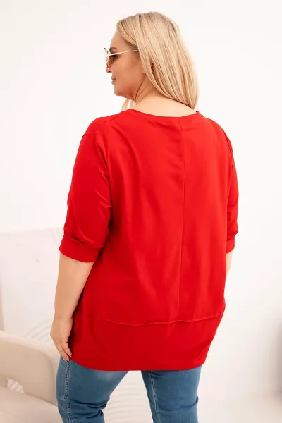 Kesi Dámska blúzka Plus Size z bavlny s ozdobnými gombíkmi a vyhrnutými rukávmi červená