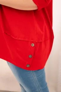 Kesi Dámska blúzka Plus Size z bavlny s ozdobnými gombíkmi a vyhrnutými rukávmi červená