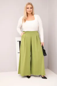 Kesi Włoski Dámske bavlnené nohavice Plus Size s širokou nohavicou a voľným strihom pistáciové