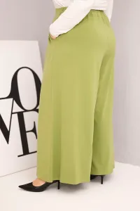 Kesi Włoski Dámske bavlnené nohavice Plus Size s širokou nohavicou a voľným strihom pistáciové