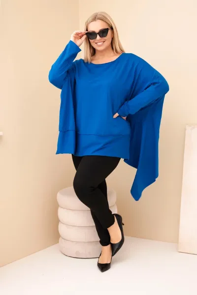 Kesi Dámska tunika Plus Size z bavlny s asymetrickým spodkom chabrová