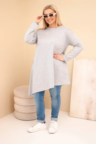 Kesi Włoski Dámska sukňa Plus Size z viskózy s voľným strihom a dlhým rukávom šedá