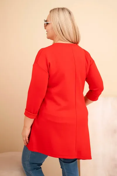 Kesi Włoski Dámska sukňa Plus Size z viskózy s voľným strihom a dlhým rukávom červená