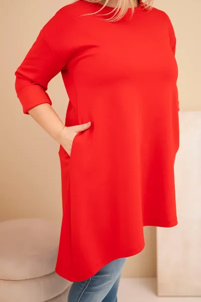 Kesi Włoski Dámska sukňa Plus Size z viskózy s voľným strihom a dlhým rukávom červená