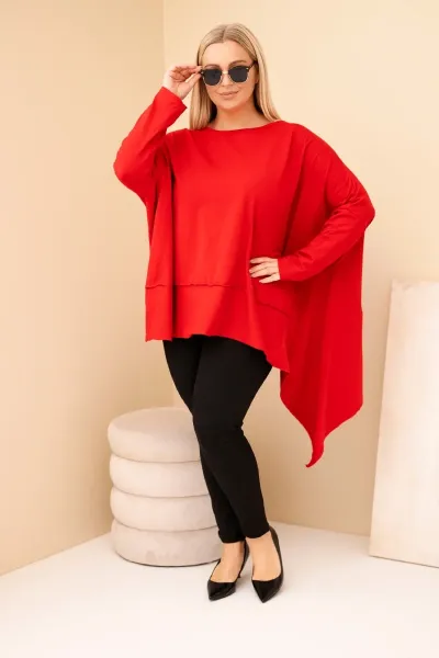 Kesi Dámska tunika Plus Size z bavlny s asymetrickým spodkom červená