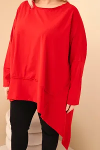 Kesi Dámska tunika Plus Size z bavlny s asymetrickým spodkom červená