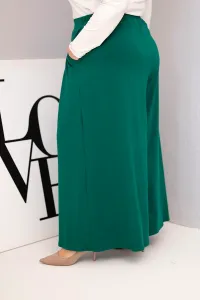 Kesi Włoski Dámske bavlnené nohavice Plus Size s širokými nohavicami a voľným strihom tmavozelené