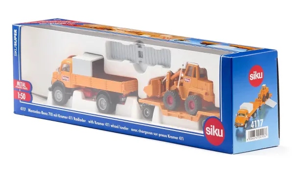 SIKU Super – súprava Mercedes-Benz 710 prevážajúca nakladač 411 Bölling, 1:50