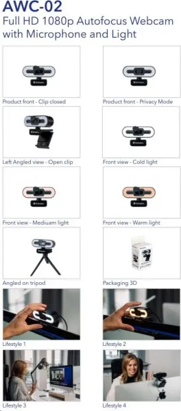 VERBATIM WebCam AWC-02 Full HD 1080p Autofocus, Microphon, Light