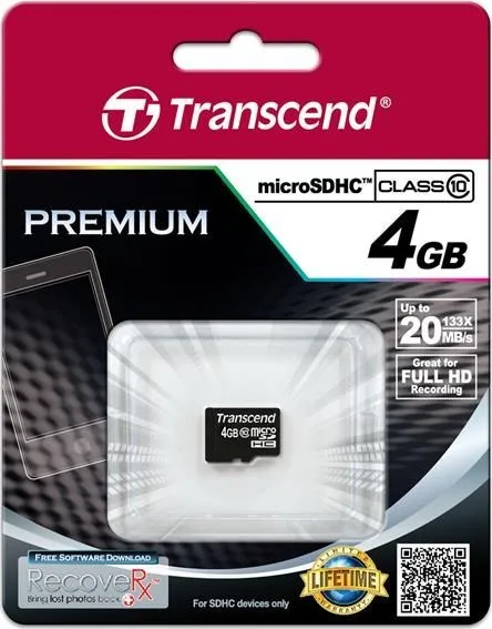 Karta TRANSCEND MicroSDHC 4 GB triedy 10, bez adaptéra