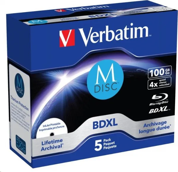 VERBATIM MDisc BDXL (5-pack)Jewel/4x/100GB