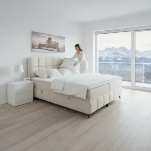 Boxspringová posteľ, 200x200, béžová, ALMA