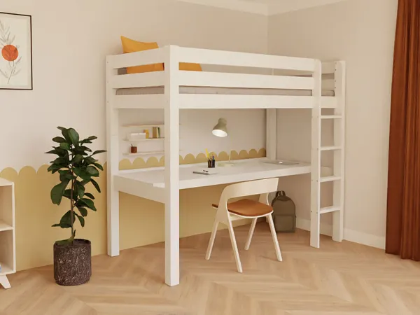 Benlemi Vyvýšená posteľ MAKALU s písacím stolom 90x200 cm Zvoľte farbu: Transparentná lazúra