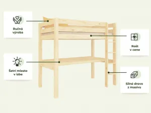 Benlemi Vyvýšená posteľ MAKALU s písacím stolom 90x200 cm Zvoľte farbu: Biela