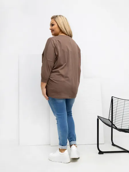 Plus size mikina v tmavobéžovej farbe