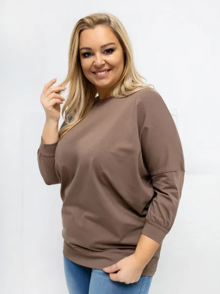 Plus size mikina v tmavobéžovej farbe