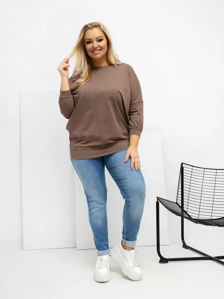 Plus size mikina v tmavobéžovej farbe