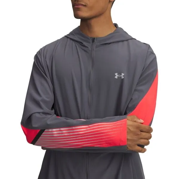 Under Armour VELOCITI STORM HOODED Pánska bunda na behanie, tmavo sivá, veľkosť