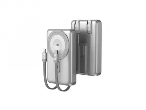 MagSafe powerbanka s nabíjaním Apple Watch, so stojanom a integrovanými káblami USB-C a Lightning, 5000 mAh, strieborná