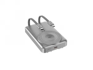 MagSafe powerbanka s nabíjaním Apple Watch, so stojanom a integrovanými káblami USB-C a Lightning, 5000 mAh, strieborná