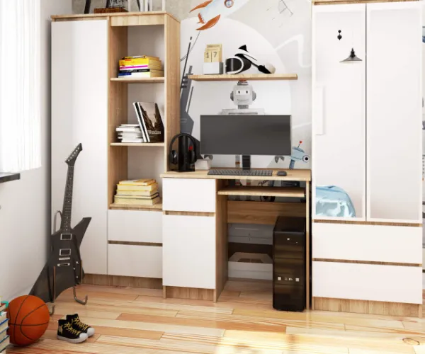 Ak furniture Psací stôl PIKSEL 90 cm dub sonoma/biely ľavý