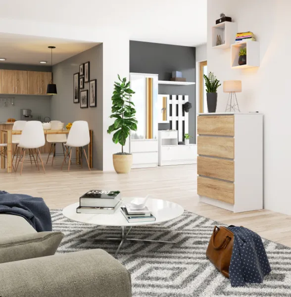 Ak furniture Komoda Kuba 60 cm - 4 zásuvky biela/sonoma